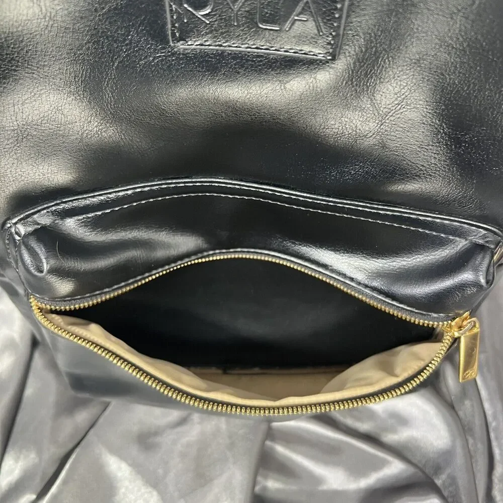 Ryla Ready Diaper‎ Bag Black Gold Hardware Insulated Bottle Backpack Minimalist
